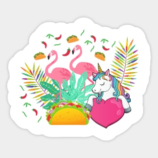 Flamingo And Tacos Face Mask, Tacos and unicorn face mask. Sticker